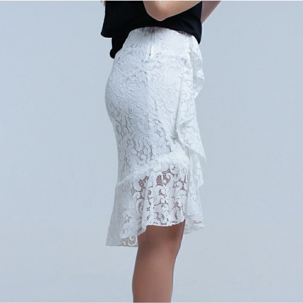 Q2 White Lace High-Low Midi Skirt Size M - Picture 3 of 11